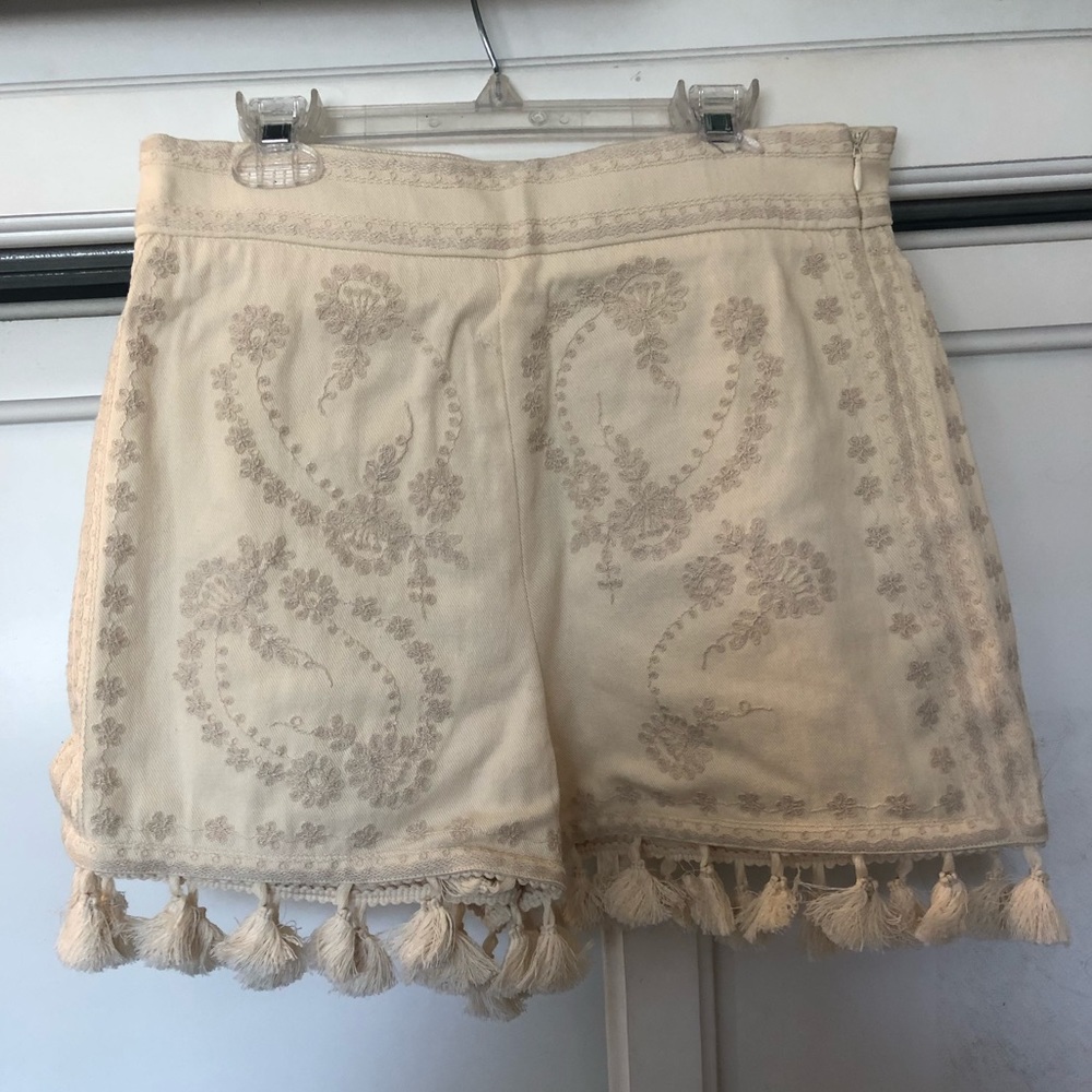 Zara embroidered shorts with tassels